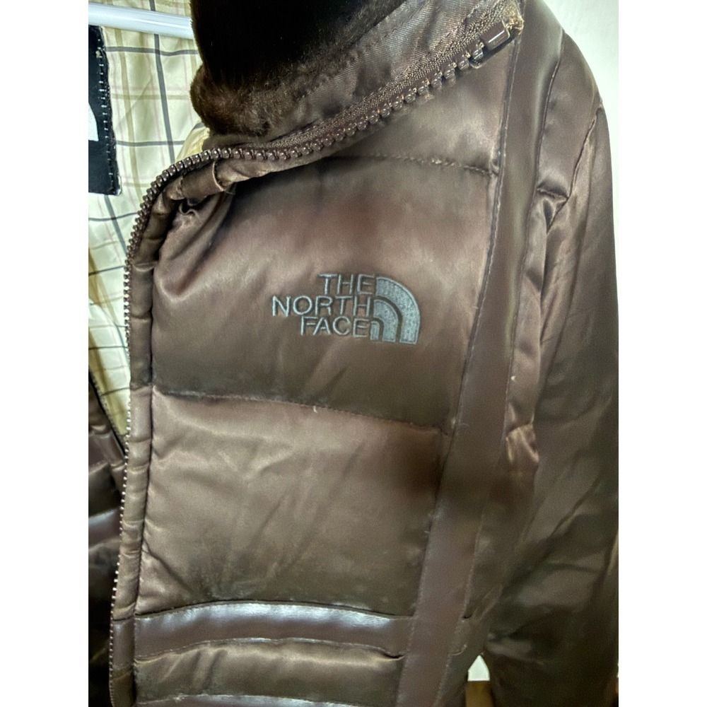 The North Face Women's Size Medium 550 Puffer Jacket Brown Sherling Y2K Coat - Picture 8 of 8
